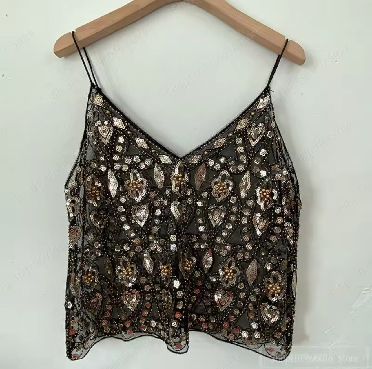 Top “Luna” à sequins dorés